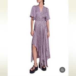 Maje Pastel Pink High Low Satin Dress